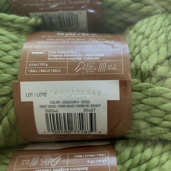 Lot Of 3 Skein Loops & Threads Cozy Wool Yarn Sweet Grass green 02222 - Picture 4 of 4